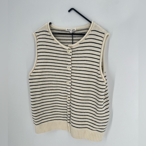 Alex Mill Bridget Striped Knit Vest In Ivory Black - Picture 3 of 7